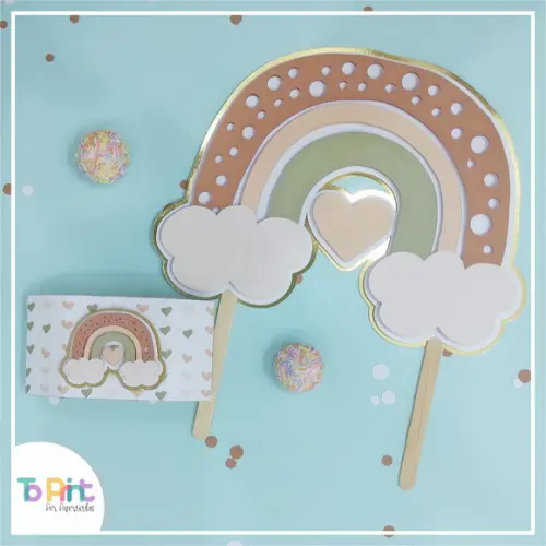 Topo de Bolo Arco Íris Boho