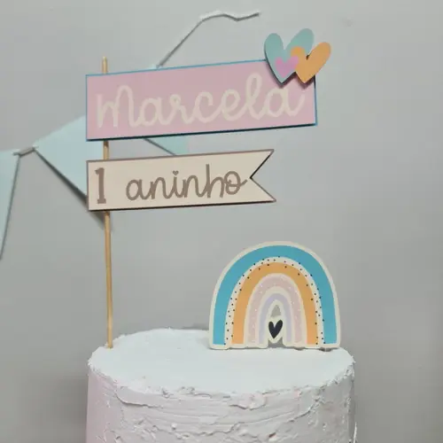Topo De Bolo Arco Íris Boho