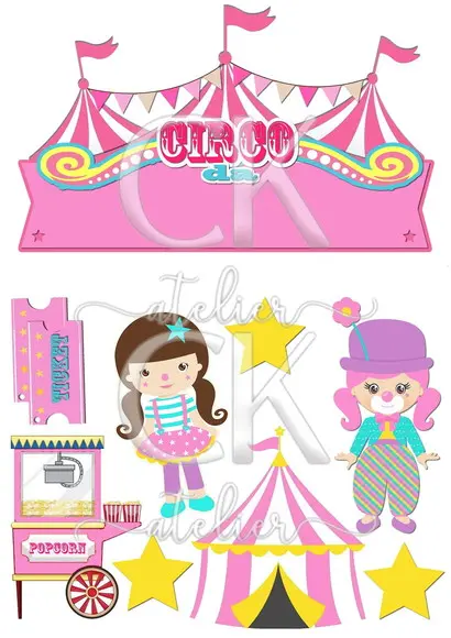Topo de Bolo Circo Rosa