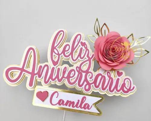 Topo de Bolo Feliz Aniversario