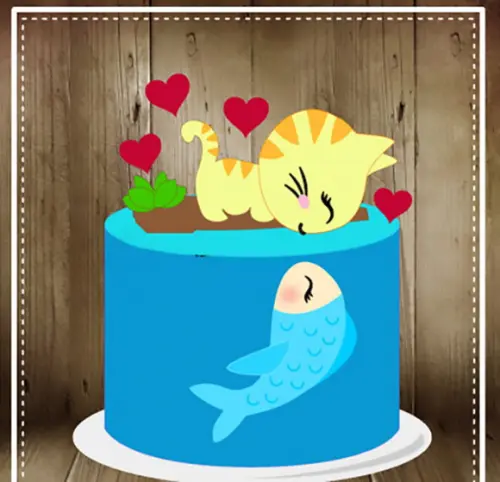 Topo de Bolo Gatinho (cat and fish)