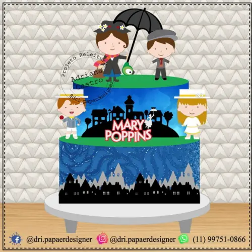 Topo de Bolo Marry Poppins