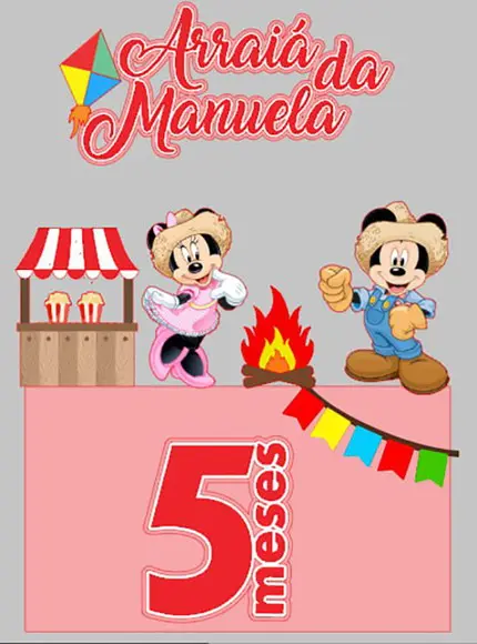 Topo de Bolo Minnie e Mickey Arraiá