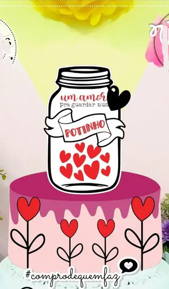 Topo de Bolo Potinho de amor