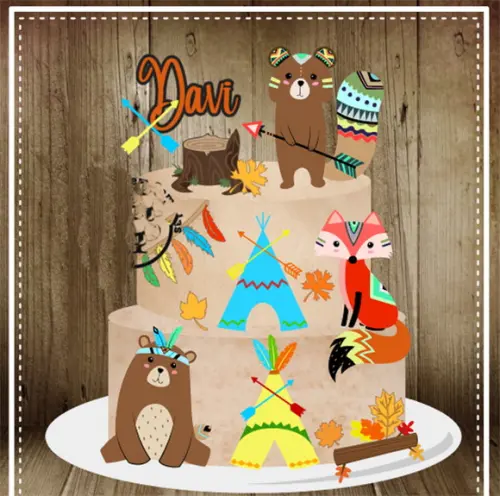 Topo de Bolo Wood Animals