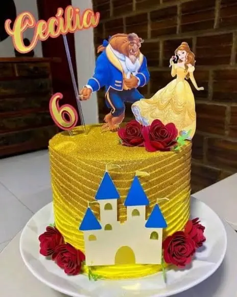 Topo de Bolo a Bela e a Fera