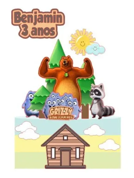 Topo de Bolo Grizzy e os Lemmings