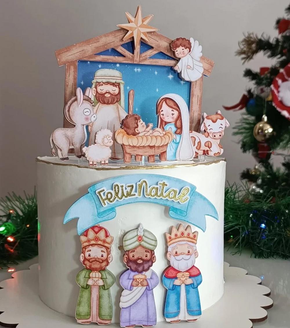 Arquivo Corte: Topo de Bolo Presépio Natal Aquarelado #291