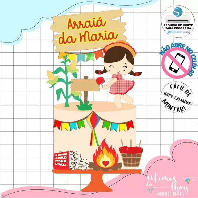 Arquivo de Corte: Topo de Bolo Festa Junina Menina Arraiá 160 | 
