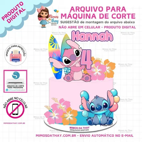 Arquivo de Corte: Topo de Bolo Stitch e Angel Cute #01