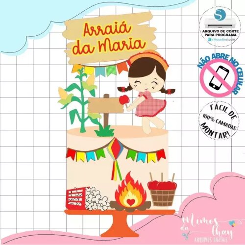 Arquivo de Corte: Topo de Bolo Festa Junina Menina Arraiá 160 | 