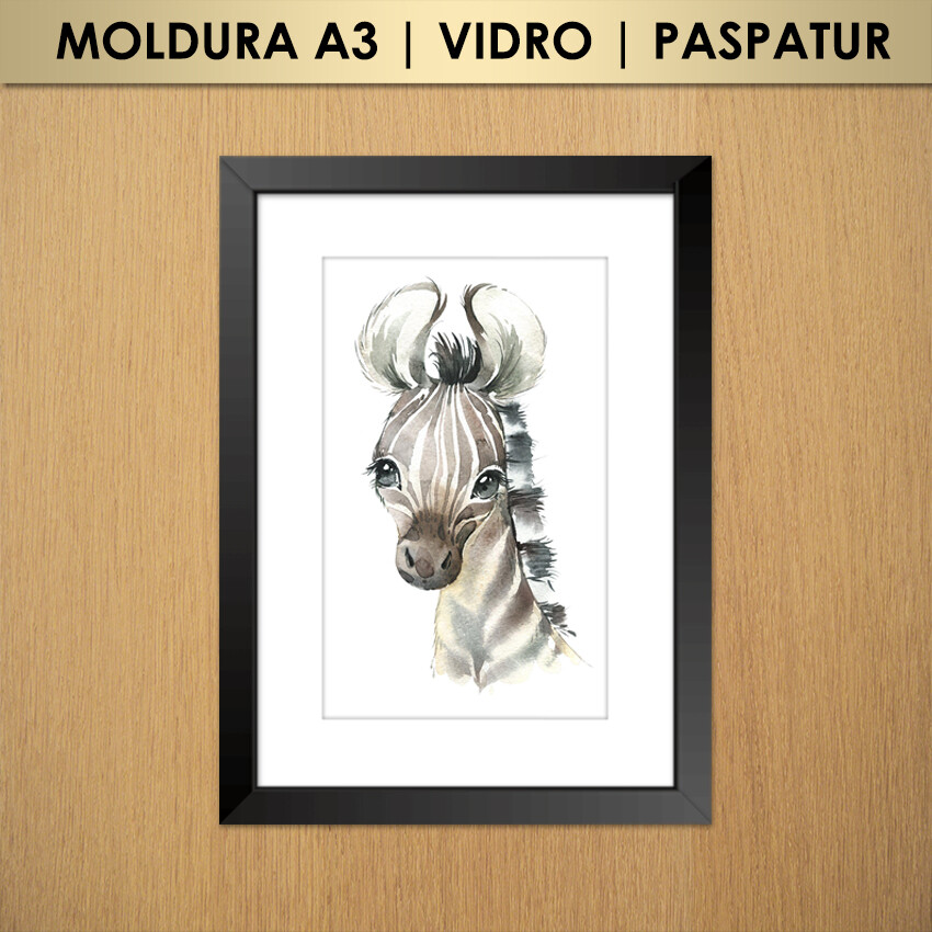 Quadro Zebra Efeito Aquarela | Animais Safari | Infantil | Matern