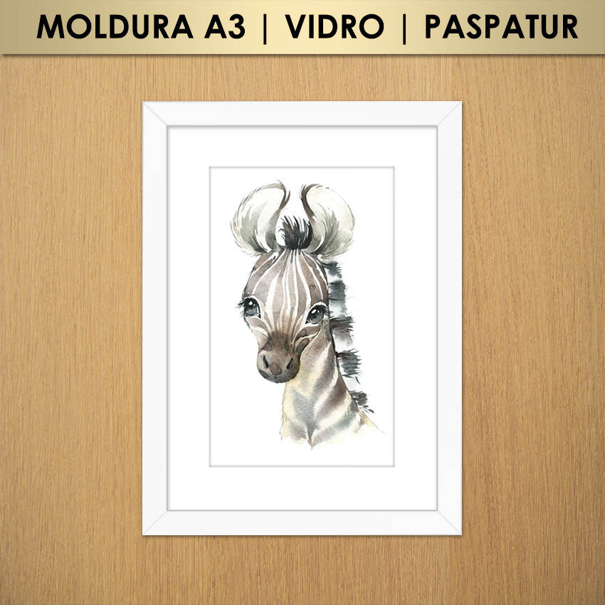 Quadro Zebra Efeito Aquarela | Animais Safari | Infantil | Matern