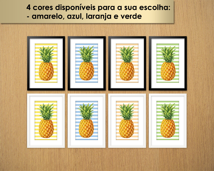 Quadro Abacaxi Listras (Moldura A3 com Vidro e Paspatur)