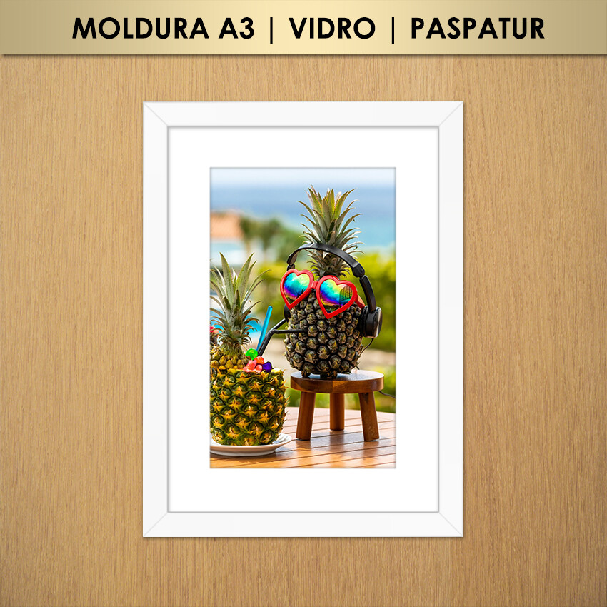 Quadro Abacaxi de Óculos de Sol e Fone de Ouvido na Praia de Fé