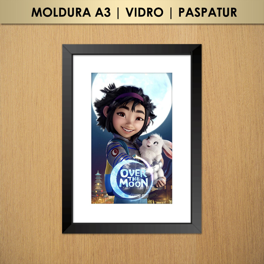 Quadro A Caminho da Lua Fei-Fei e Coelho Pulinho (Moldura A3 com 