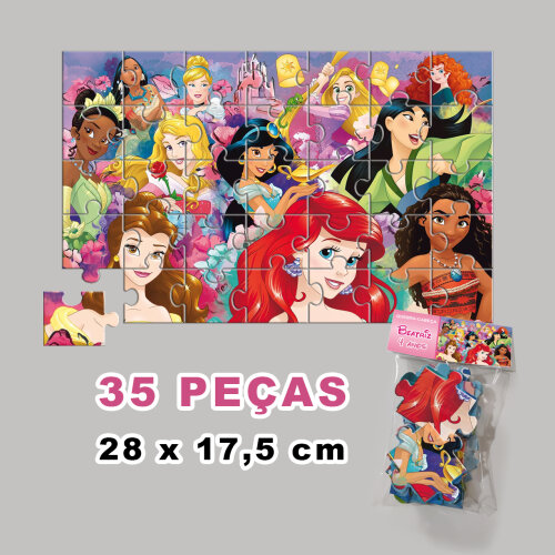 Quebra-Cabeça Princesas Disney Personalizado (35 peças - Tamanho 28x17,5cm)