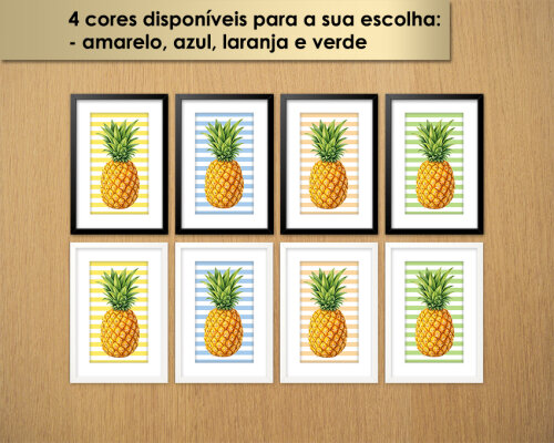 Quadro Abacaxi Listras (Moldura A3 com Vidro e Paspatur)