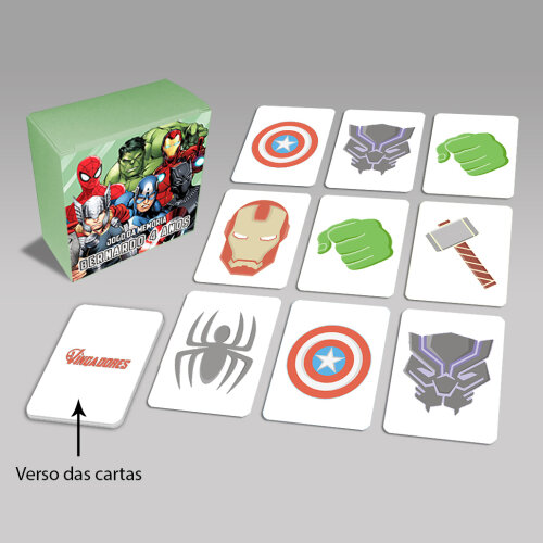 Jogo da Memória Vingadores Símbolos / Escudo na Caixinha (12 Peças / 6 Pares)