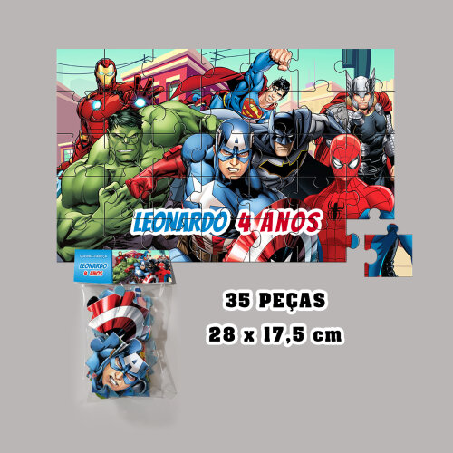Quebra-Cabeça Super Heróis Personalizado (35 peças - Tamanho 28x17,5cm)