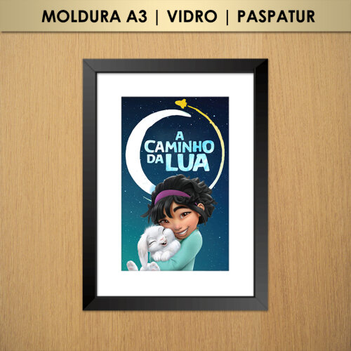 Quadro A Caminho da Lua Fei-Fei e Pulinho (Moldura A3 com Vidro e Paspatur)