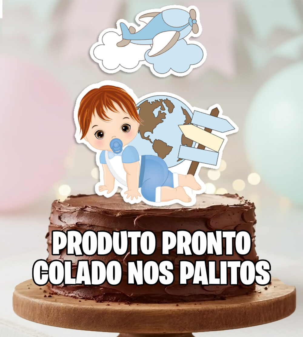 Topo de Bolo Viagem Bebe Menino Personalizado