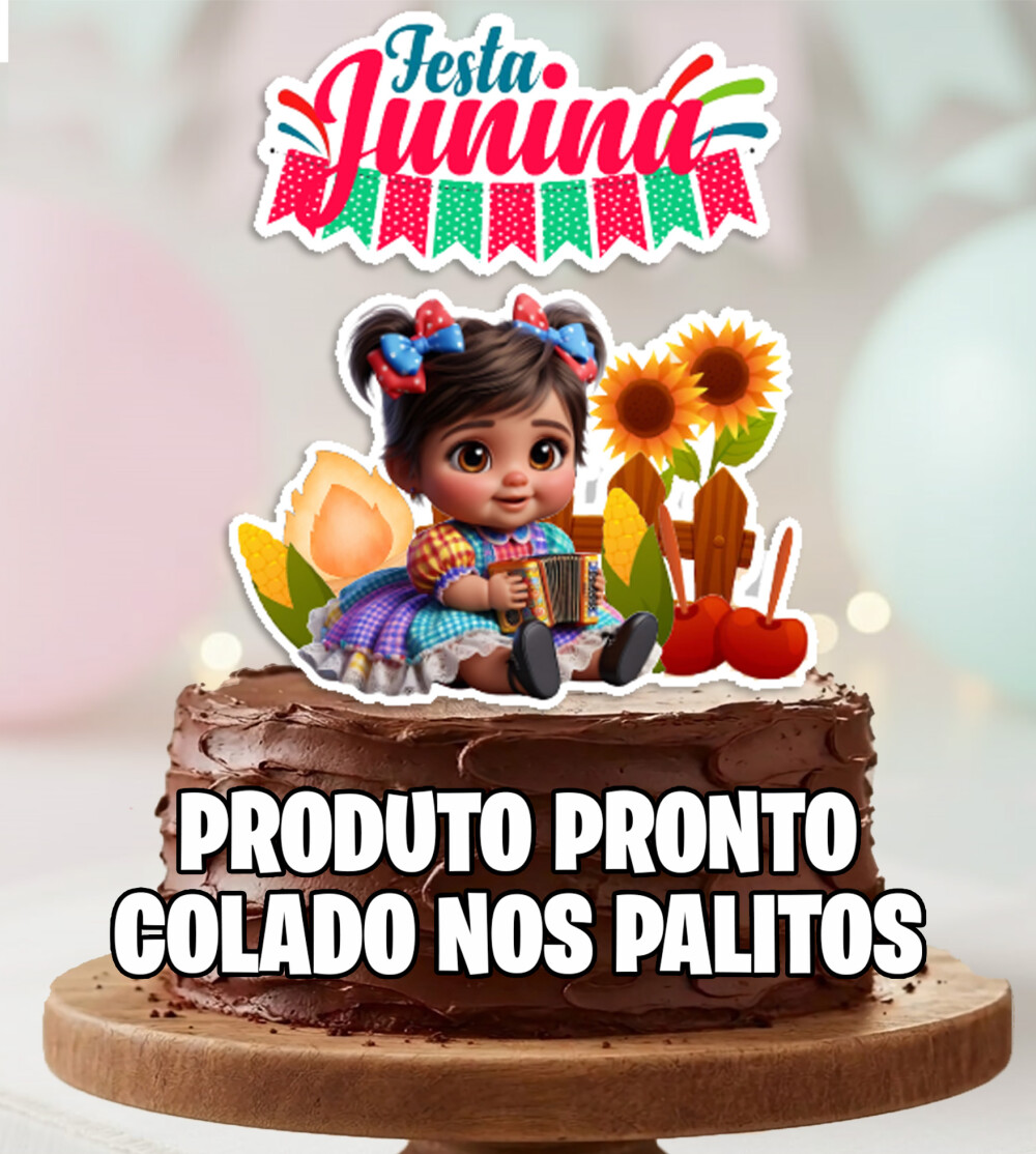 Topo de Bolo Festa Junina Arraia Menina Bebe Personalizado