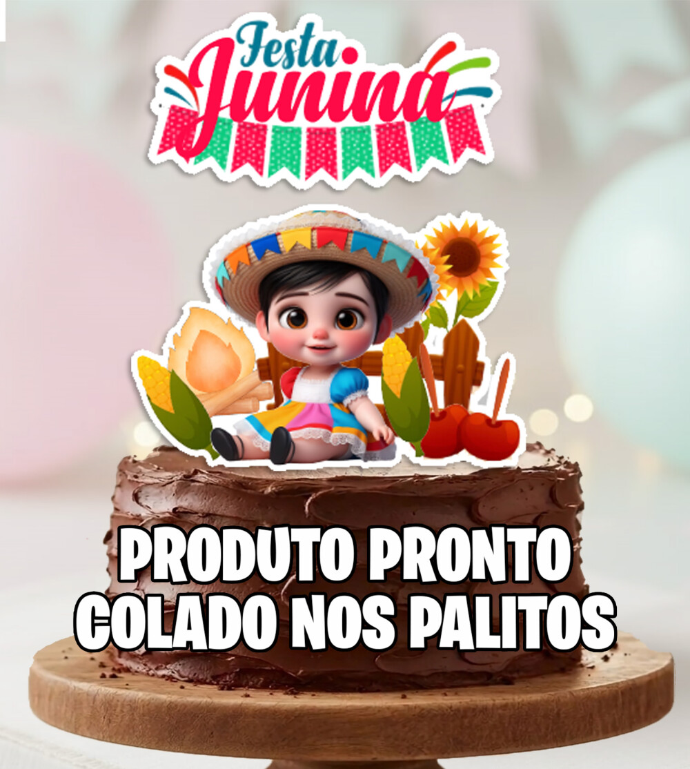 Topo de Bolo Festa Junina Arraia Menina Bebe Personalizado
