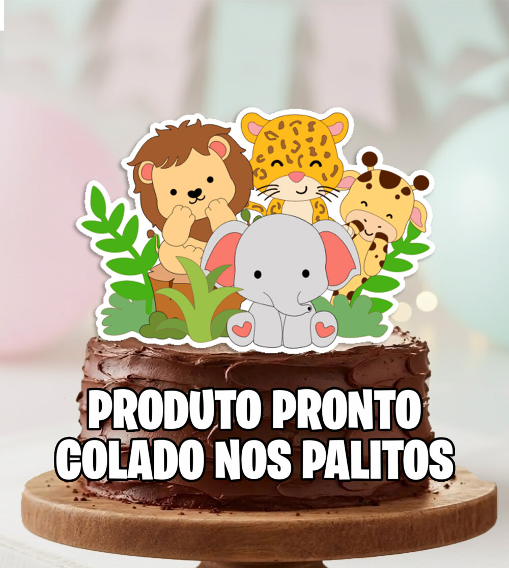 Topo de Bolo  Safari Floresta Bichinhos Leao Personalizado