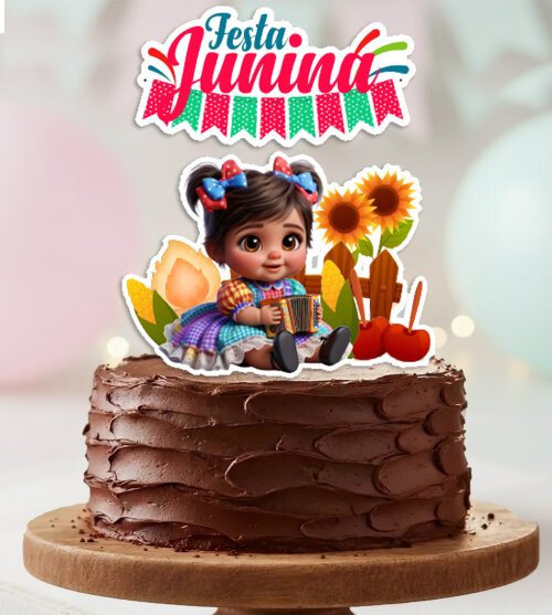 Topo de Bolo Festa Junina Arraia Menina Bebe Personalizado