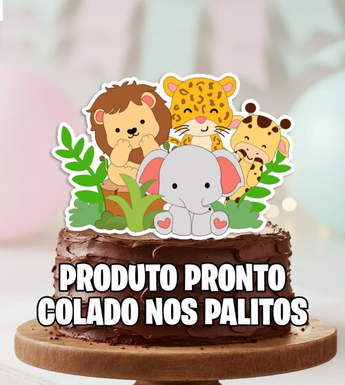 Topo de Bolo  Safari Floresta Bichinhos Leao Personalizado