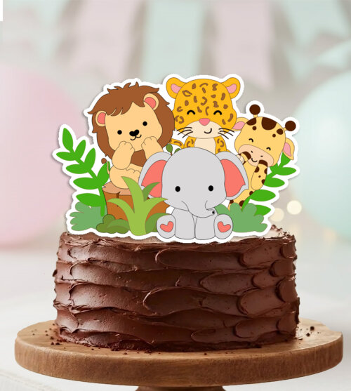 Topo de Bolo  Safari Floresta Bichinhos Leao Personalizado