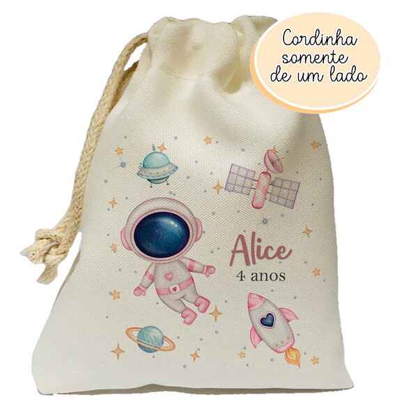 Saquinho Lembrancinha Astronauta Rosa Menina 15x20