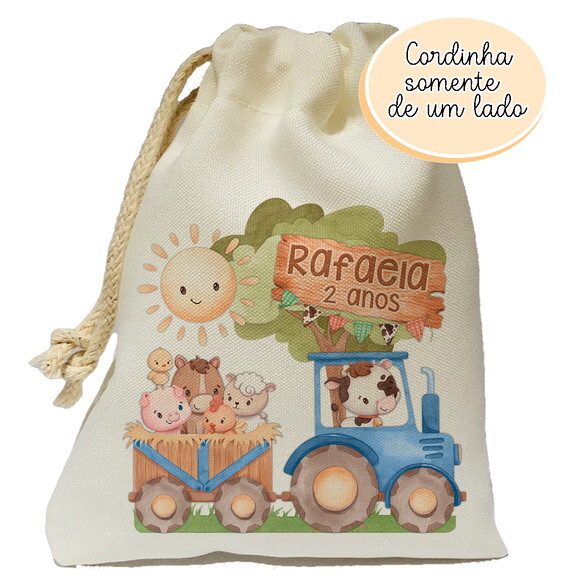 Saquinho Lembrancinha Fazendinha Trator Azul 15x20