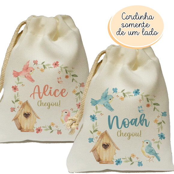 Saquinho Lembrancinha Passarinho Maternidade 15x20