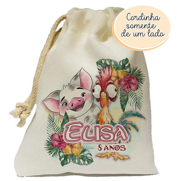 Saquinho Lembrancinha Turma da Moana: Hei Hei e Pua 15x20