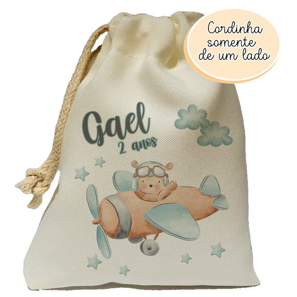 Saquinho Lembrancinha Ursinho Aviador 15x20