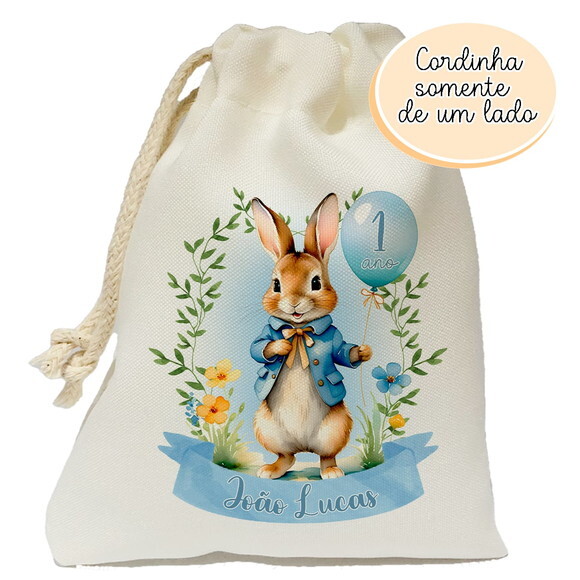 Saquinho para Lembrancinha Peter Rabbit Pedro o Coelho 20x25