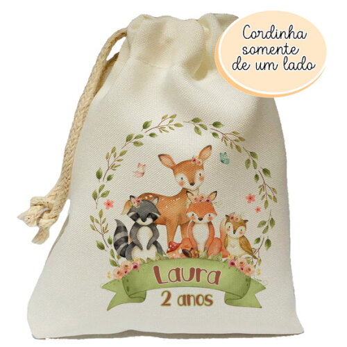 Saquinho Lembrancinha Bosque Faixa Verde 15x20