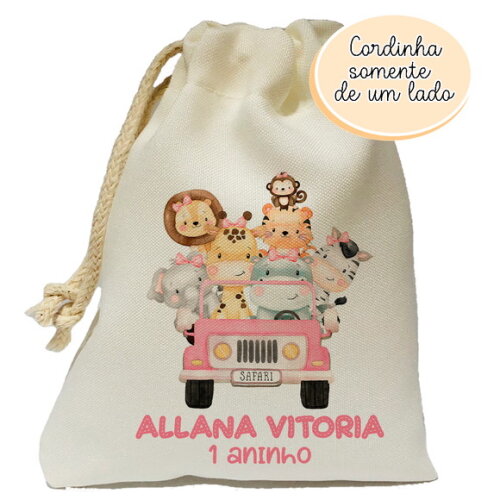Saquinho Lembrancinha Safari Rosa 15x20