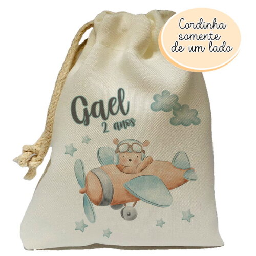 Saquinho Lembrancinha Ursinho Aviador 15x20