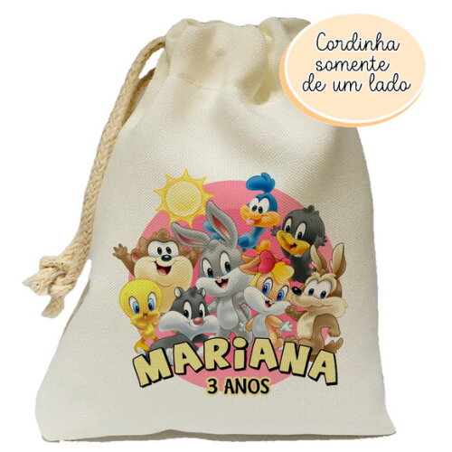 Saquinho Looney Tunes Rosa Personalizado 15x20