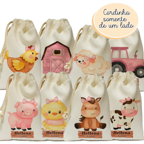 Saquinho Surpresa Fazendinha Menina Rosa 15x20