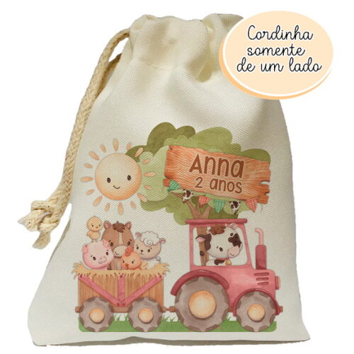 Saquinho Surpresa Fazendinha Trator Rosa 15x20