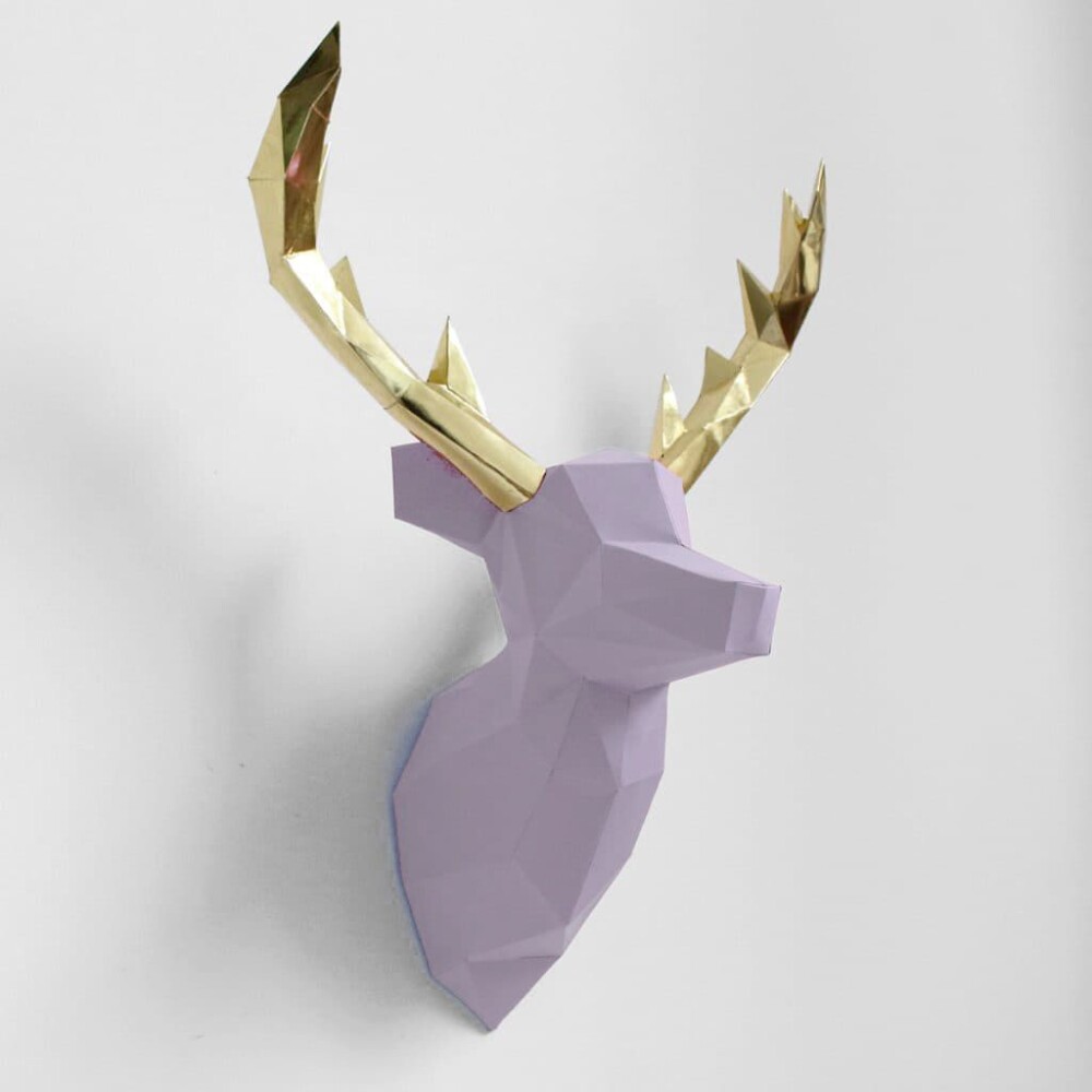 Alce lilás com chifre dourado – Escultura 3D de Papel para D