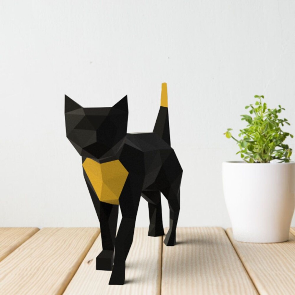Gato preto e amarelo – Escultura 3D de Papel para Decoração
