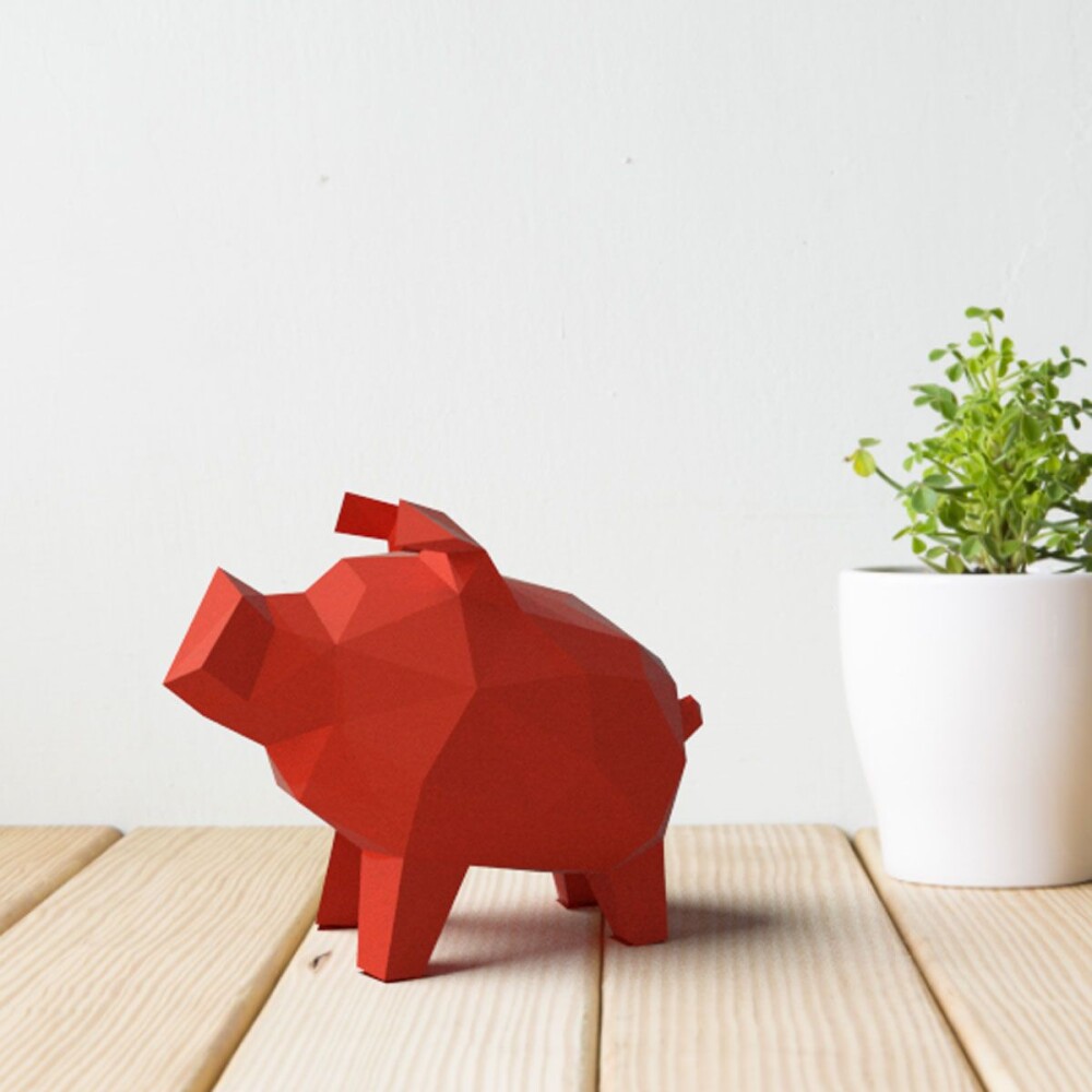 Porquinho vermelho – Escultura 3D de Papel para Decoração