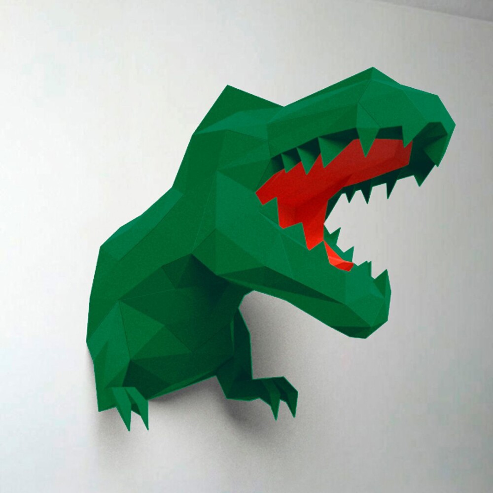 Dinossauro verde e vermelho – Escultura 3D de Papel para Decora