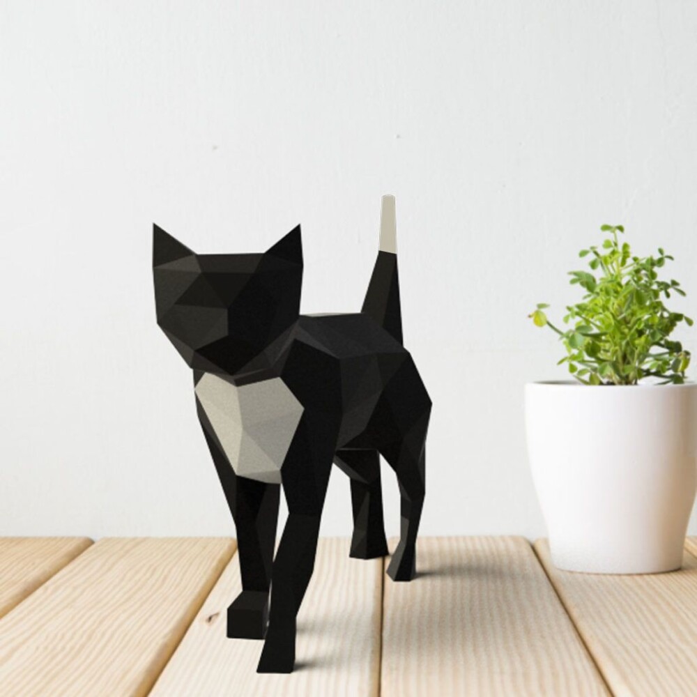 Gato preto e branco – Escultura 3D de Papel para Decoração