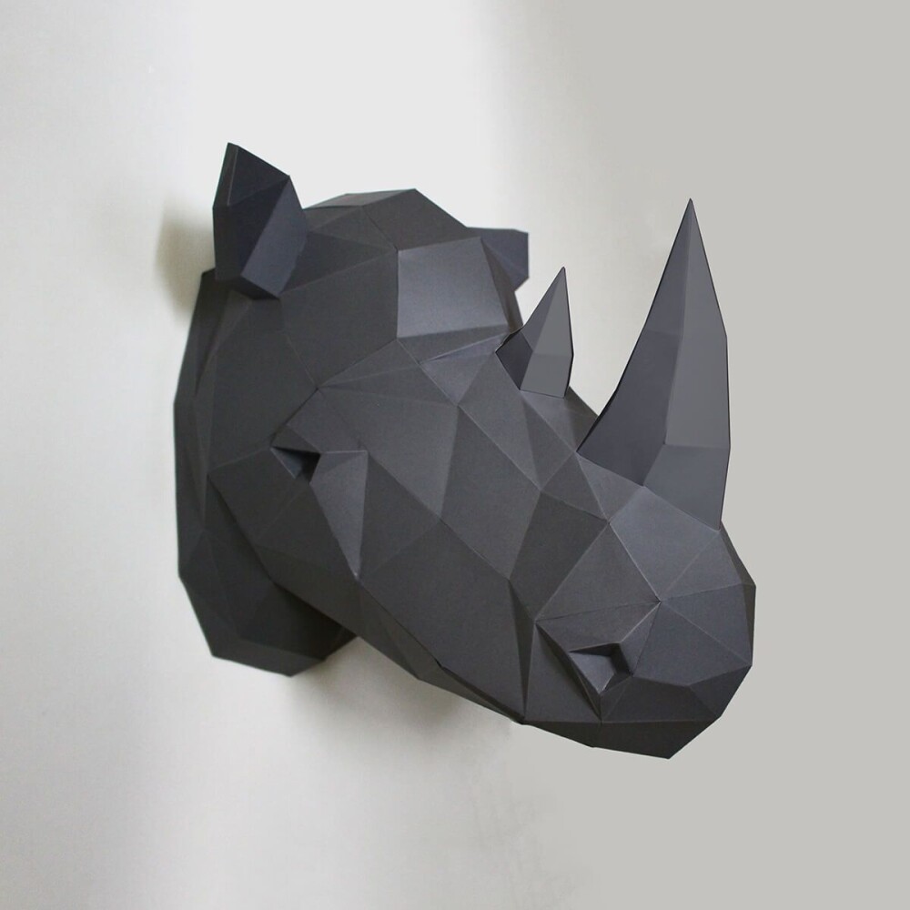 Rinoceronte cinza com chifre cinza – Escultura 3D de Papel para